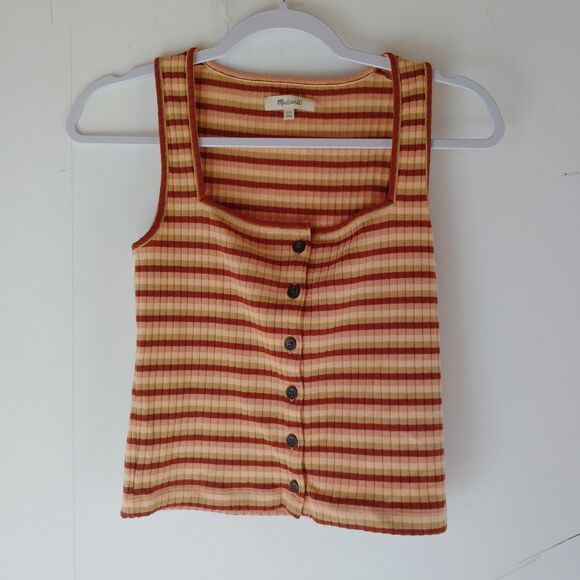 Madewell Women Square Neck Knitted Sleeveless Tank Top Blouse stripe preppy XXS - Picture 2 of 6